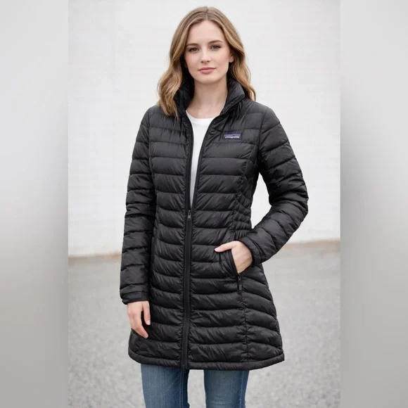 Patagonia Parka Womens Black Insulated Zip Coat Lightweight Parka Size XS - Picture 1 of 12